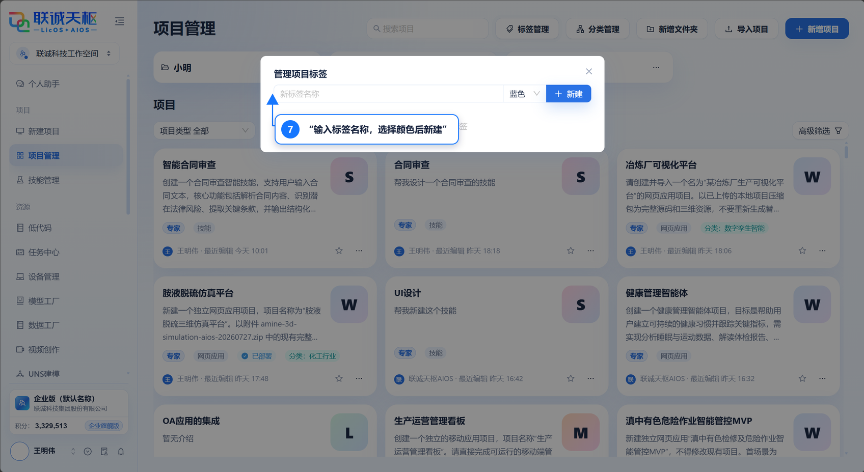 新建项目标签